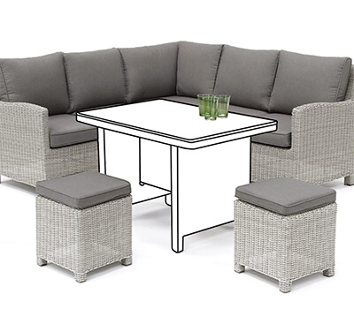 Image of Kettler Palma Mini Corner Seating in White Wash with Taupe Cushions