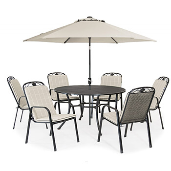 Image of Kettler Siena 6 Seat Dining Set with Parasol - Stone