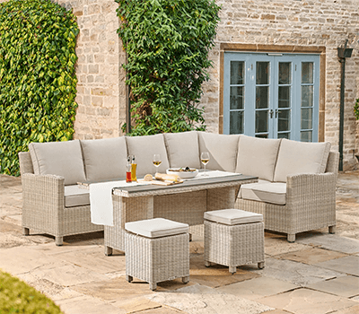 Image of Kettler Palma Left Hand Corner Sofa Set with Slat Top Table in Oyster and Stone