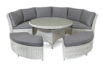 Image of EX-DISPLAY / COLLECTION ONLY - Kettler Palma Round Sofa Set in White Wash / Taupe with SLAT Round table-140cm