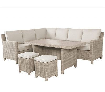 Image of Kettler Palma Right Hand Corner Sofa Set with Glass-Topped Table - Oyster and Stone