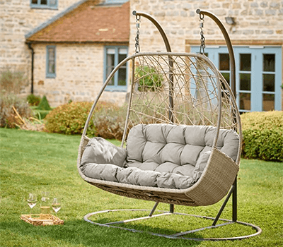 Image of Kettler Palma Double Cocoon Hanging Egg Chair in Oyster & Stone