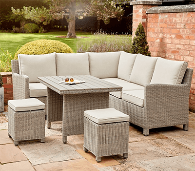 Image of Kettler Palma Mini Corner Sofa Dining Set with Slat Top Table in Oyster/Stone