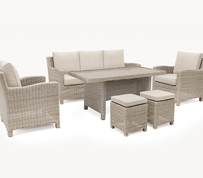 Image of Kettler Palma Sofa Set with Glass Top Table, in Oyster and Stone