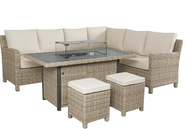 Image of Kettler Palma Left Hand Signature Corner Sofa with Fire Pit Table in Oyster and Stone