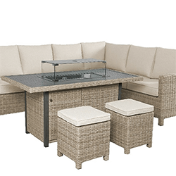 Small Image of Kettler Palma Left Hand Corner Sofa with Fire Pit Table in Oyster and Stone