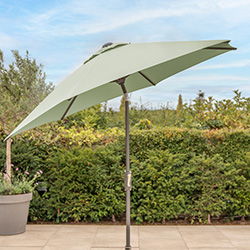 Image of Kettler 2.5m Wind-Up Parasol with Auto Tilt & Night Cover - Grey Frame / Sage Canopy