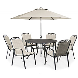 Small Image of Kettler Siena 6 Seat Dining Set with Parasol - Stone