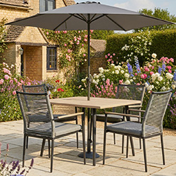 Image of Kettler Merano 4 Seat Dining Set with Parasol and Base