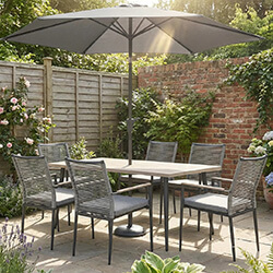 Image of Kettler Merano 6 Seat Dining Set with Parasol and Base