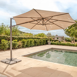 Image of Kettler Orion 3.0m Round LED Cantilever Parasol with Side Tilt, Granite Base & Night Cover - Grey Frame / Stone Canopy
