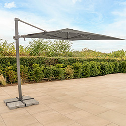 Image of Kettler Orion 3 x 3m Square LED Cantilever Parasol with Side Tilt, Granite Base & Night Cover - Grey Frame / Taupe Canopy