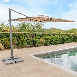 Image of Kettler Orion 3 x 3m Square LED Cantilever Parasol with Side Tilt, Granite Base & Night Cover - Grey Frame / Stone Canopy