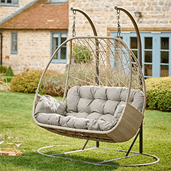 Small Image of Kettler Palma Double Cocoon Hanging Egg Chair in Oyster & Stone