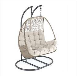 Small Image of Kettler Palma Double Cocoon Hanging Egg Chair in Oyster & Stone