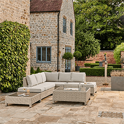 Small Image of Kettler Palma Low Corner Sofa Set with Fire Pit Table - Oyster and Stone