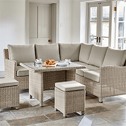 Extra image of Kettler Palma Mini Corner Sofa Dining Set with Glass Top Table - Oyster / Stone