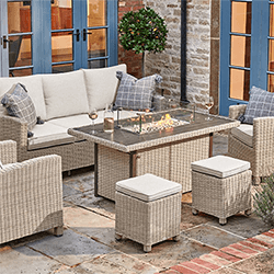 Small Image of Kettler Palma Sofa Set with Fire Pit Table, in Oyster and Stone