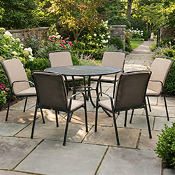 Image of Kettler Savita 6 Seat Round Dining Set with Parasol - Stone