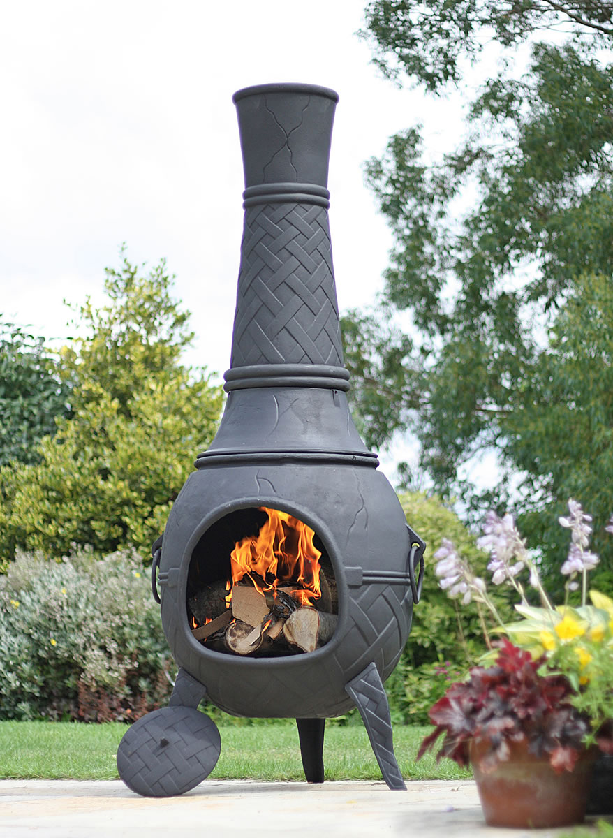 Mega Cast Iron Chiminea in Black Weave Pattern Design by La Hacienda
