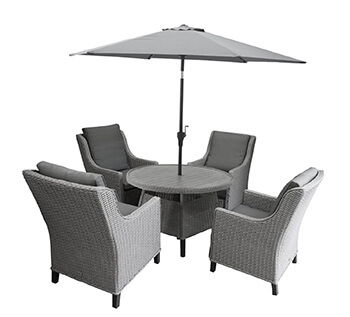 Image of LG Oslo 4 Seat Round Dining Set with Steel Parasol in Nordic Grey