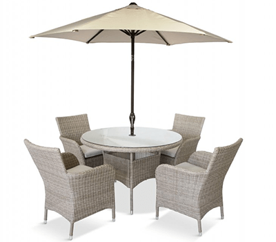 Image of LG Monaco Sand 4 Seat Dining Set with 2.5m Parasol