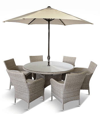 Image of LG Monaco Sand 6 Seat Dining Set with 3m Parasol