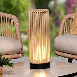Image of Lume Tubetto Latte Rope 34cm Table Lamp