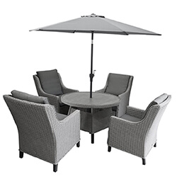 Small Image of LG Oslo 4 Seat Round Dining Set with Steel Parasol in Nordic Grey