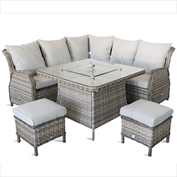 Small Image of LG Lyon Compact Modular Corner Dining Set with Gas Firepit Table
