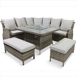 Small Image of LG Lyon Large Square Modular Corner Dining Set with Gas Firepit Table