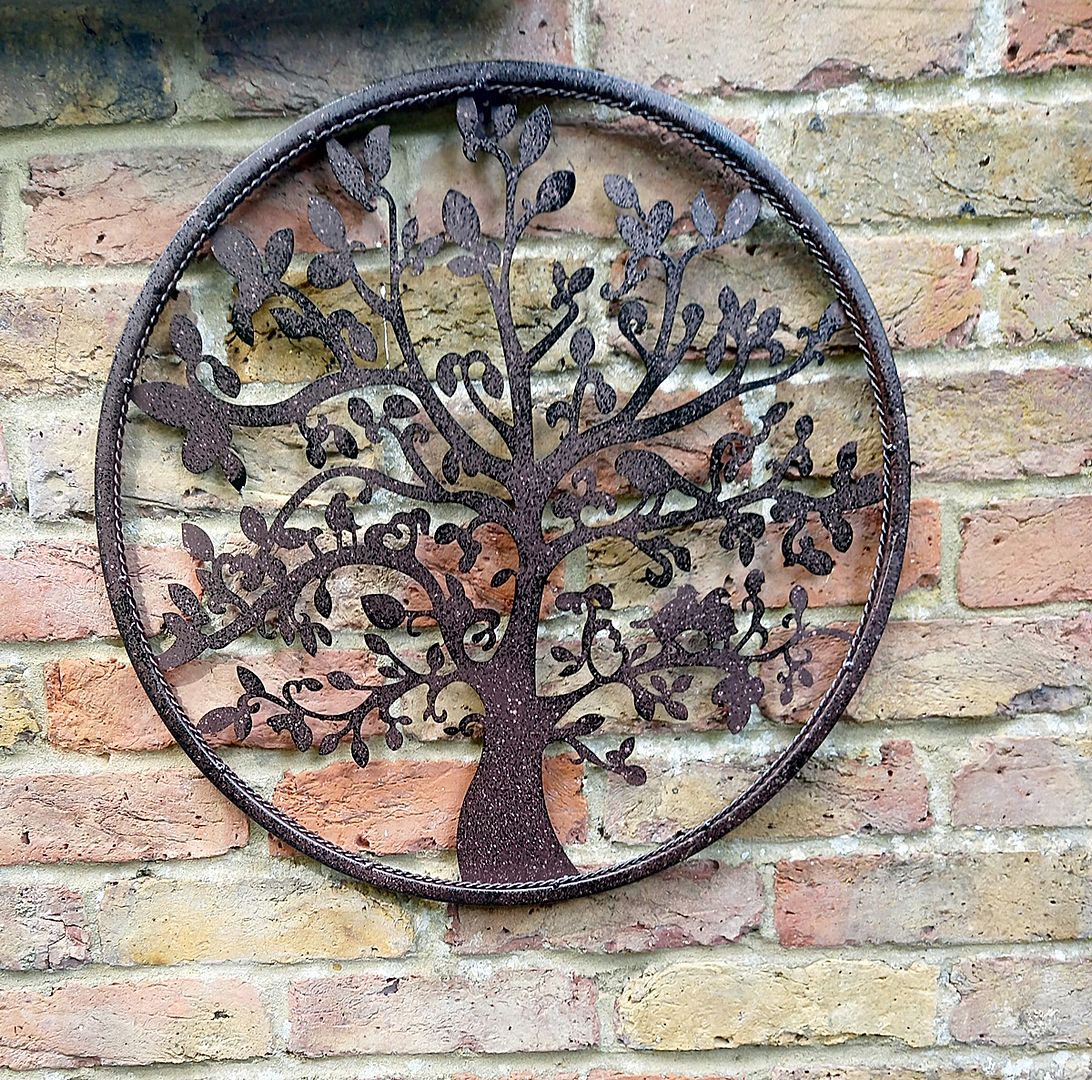 Image of Rustic Brown Metal Tree Of Life Wall Art & Corded Frame - 51cm Diameter