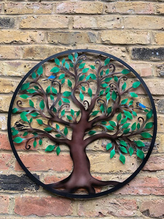Image of Colourful Tree Of Life Steel Wall Art Garden Screen - 60cm dia.