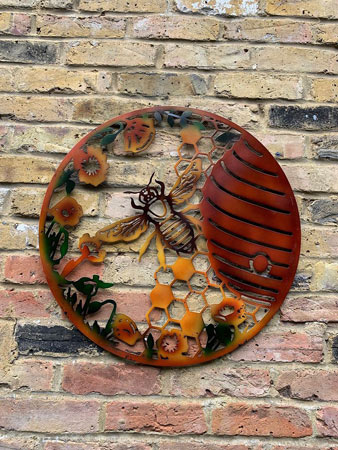 Image of Colourful Bee and Hive Honeycomb Screen Wall Art - 60cm dia.