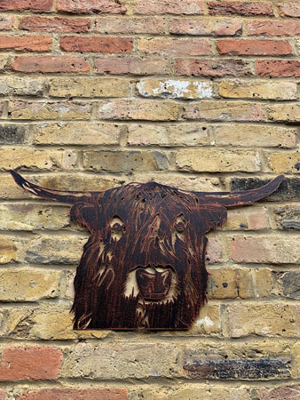 Image of Large Copper Colour Highland Cow Steel Metal Garden Wall Plaque 68 X 36cm