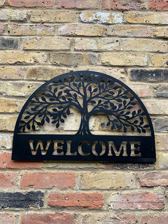 Image of Welcome Sign With Tree Of Life in a Black Finish - 60cm dia.