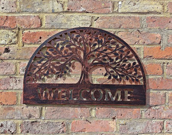 Image of Welcome Sign With Al Tree Of Life And A Copper Finish - 60cm Diameter