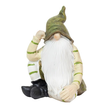 Image of Green Sitting Woodland Green Resin Garden Gnome Ornament