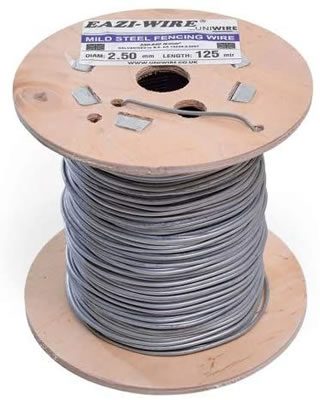 Image of 250m Roll of 2.5mm Diameter Galvanised Mild Steel Line or Straining Wire in a Handy Spool