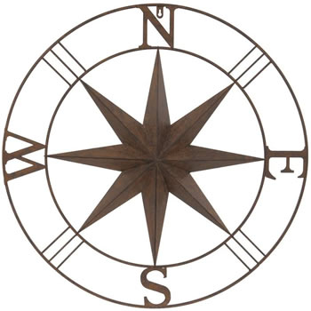 Image of Rust Coloured Round Metal Compass Wall Art Screen - 74cm