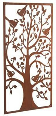 Image of Wonderful Rustic Steel Garden Metal Birds and Tree Screen 1.8m tall - ideal for a screen fence or wall mounting and climbing plants!