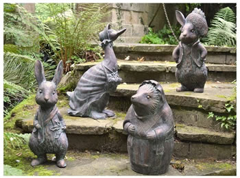 Image of Beatrix Potter Garden Sculptures: Peter Rabbit, Benjamin Bunny, Mrs Tiggy Winkle and Jemima Puddle-duck