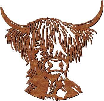 Image of Highland Cow Rustic Steel Garden Wall Plaque - 72cm Tall