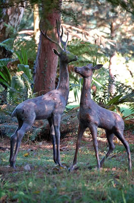 Image of Extra Large Pair of Bronzed Deer Garden Statues Cast from Aluminium