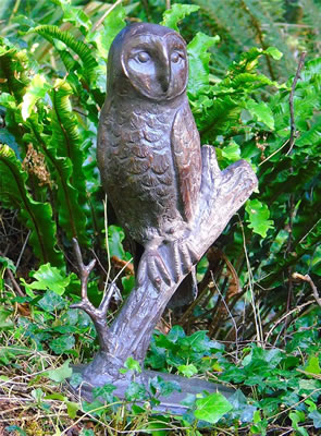 Image of Owl on Branch Cast Iron Sculpture with an Aged Bronzed Finish, 40cm tall