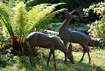 Image of Small Pair of Bronzed Deer Garden Statues Cast from Aluminium