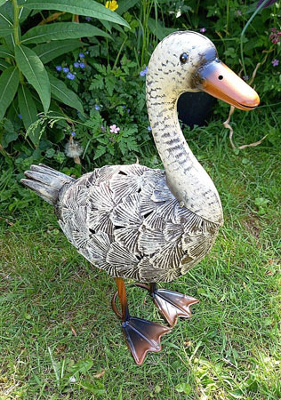 Image of Gracie the Goose Garden Ornament, Cream Painted Metal, 51cm