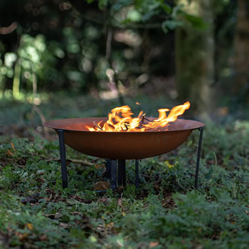 Image of Helston Oxidised Steel Firepit with Black Legs Patio Heater