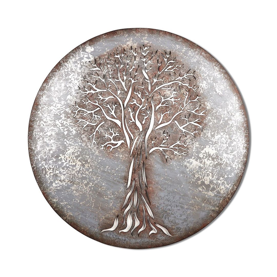 Image of Rustic Silvery Metal Tree Of Life Wall Art - 100cm Diameter