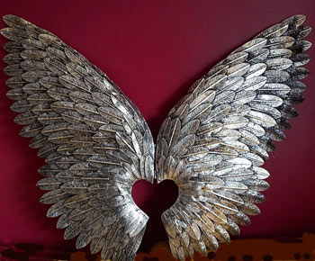 Image of Angel Wings Hinged Metal Wall Art Screen For Your Home Or Garden - 90cm Tall